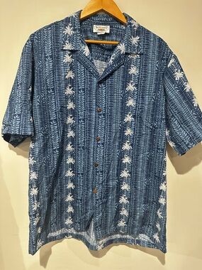 Pacific Legend Hawaiian Shirt XL Blue Palm Trees Made In Hawaii Aloha